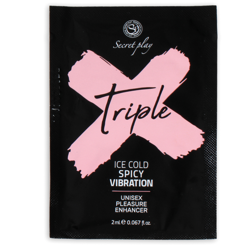 Monodosis de SECRETPLAY Triple X Intensor de placer, tamaño individual, envase pequeño y compacto para uso personal.