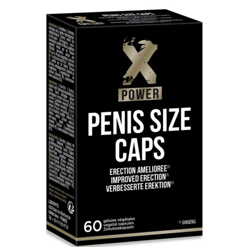 Capsulas XPOWER para mejorar la erección y aumentar el tamaño del pene, paquete con 60 cápsulas, en envase de color blanco y azul.