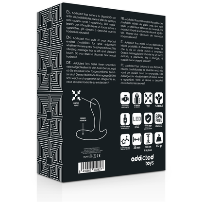 Masajeador anal negro de la marca ADDICTED TOYS con vibración, diseñado para placer y exploración personal.