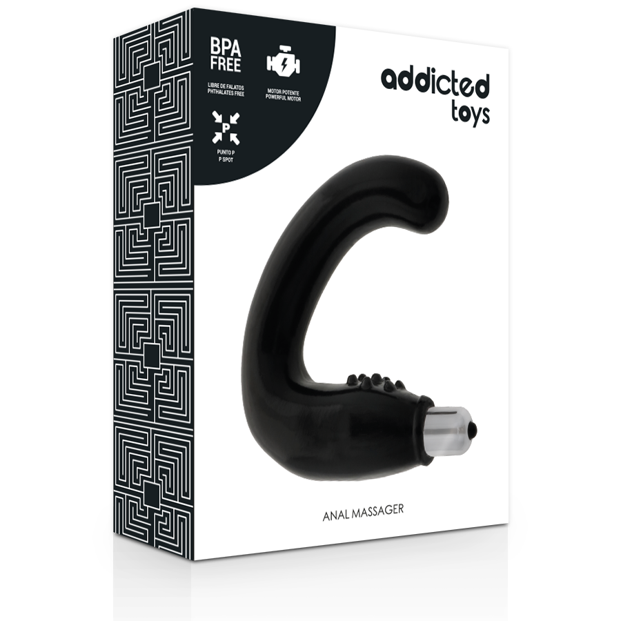 Masajeador anal negro de la marca ADDICTED TOYS, con diseño ergonómico y material suave para placer y comodidad.