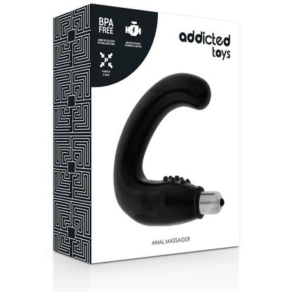 Masajeador anal negro de la marca ADDICTED TOYS, con diseño ergonómico y material suave para placer y comodidad.