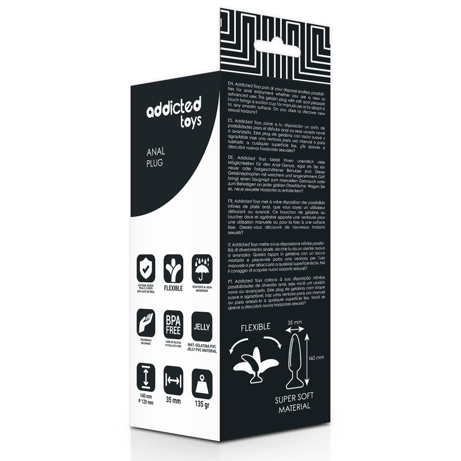 Plug anal de 14 cm de la marca ADDICTED TOYS, con forma ergonómica y superficie lisa para uso cómodo y seguro.