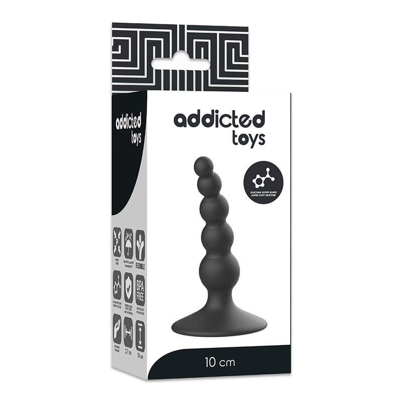Plug anal negro de 10 cm de la marca ADDICTED TOYS, ideal para placer sexual y uso cómodo.