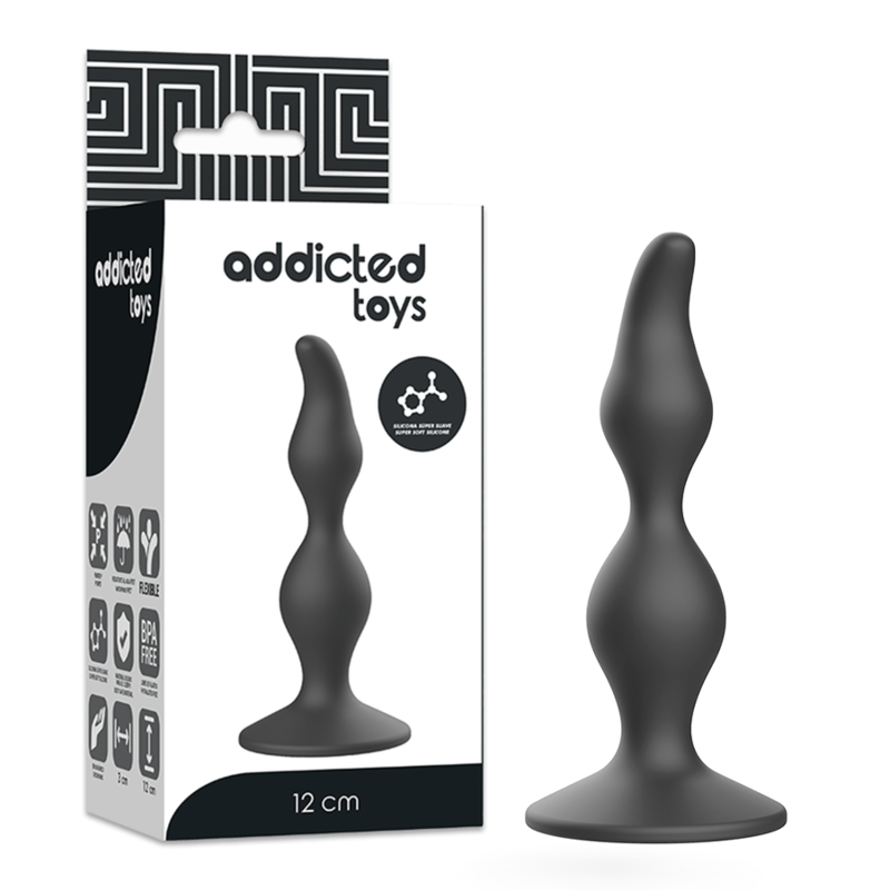 Plug anal negro de 12 cm de la marca ADDICTED TOYS, diseño ergonómico y seguro para uso sexual anal.
