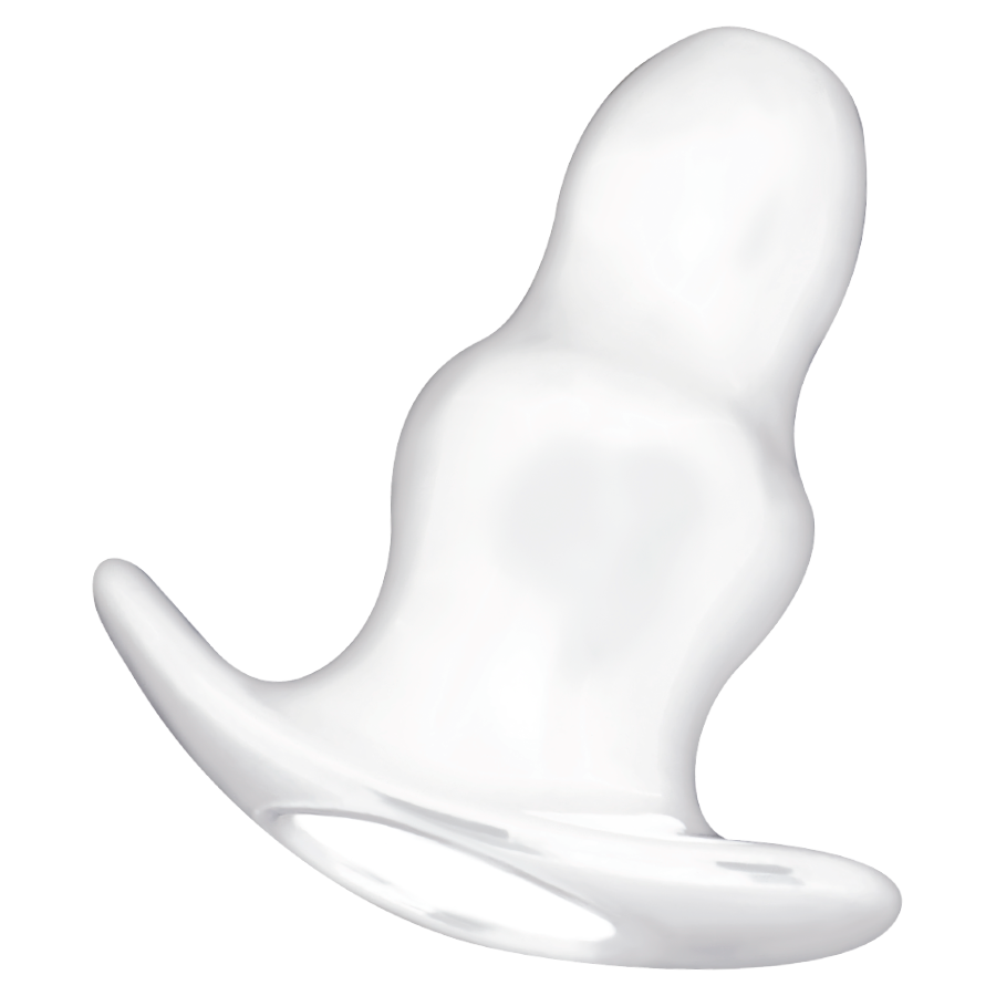 Dilatador anal mediano transparente de 11 cm de la marca ADDICTED TOYS, muestra su forma y tamaño en la imagen
