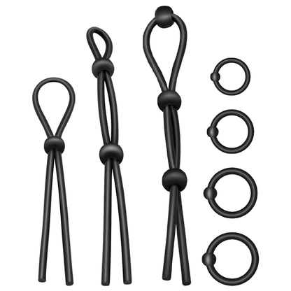 Set de 7 anillas de silicona flexible de ADDICTED TOYS, juguetes sensuales y suaves para placer y estimulación.