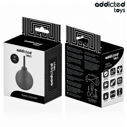 Limpador anal de viaje ADDICTED TOYS, tamaño S, 90 ml, con botella portátil y etiqueta en la imagen.