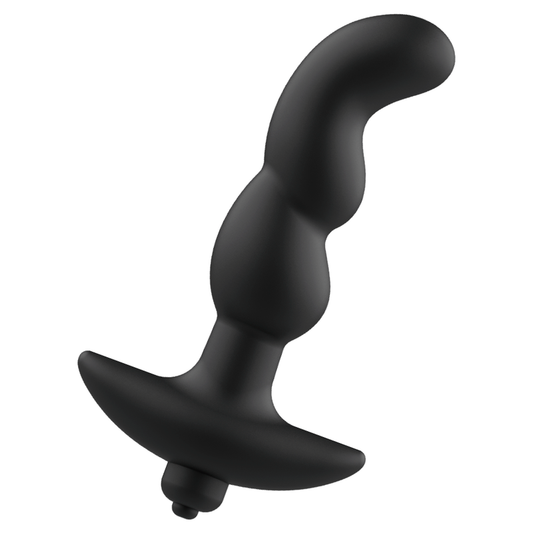 Masajeador anal con vibración negro de ADDICTED TOYS, diseño ergonómico y control de vibración para placer y estimulación.
