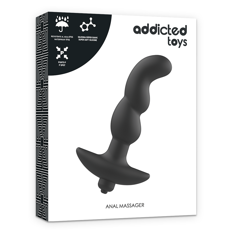 Masajeador anal con vibración negro de la marca ADDICTED TOYS, diseño compacto y ergonómico para placer y estimulación.