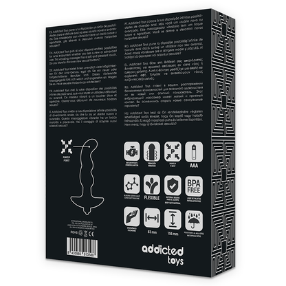 Masajeador anal con vibración negro de la marca ADDICTED TOYS, modelo 2, diseñado para placer y estimulación anal.