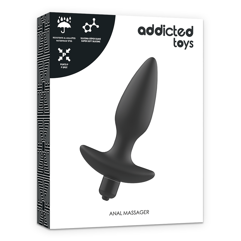 Masajeador plug anal con vibración de color negro de la marca ADDICTED TOYS, diseño ergonómico y control de intensidad.