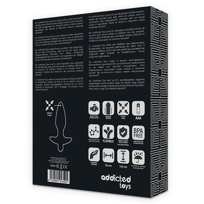 Masajeador plug anal con vibración de color negro de la marca ADDICTED TOYS, diseñado para placer y estimulación anal.