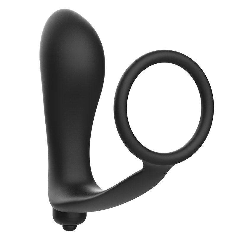 Plug anal vibrador con anillo peniano de la marca ADDICTED TOYS, hecho de silicona suave y ergonómica para placer y comodidad.
