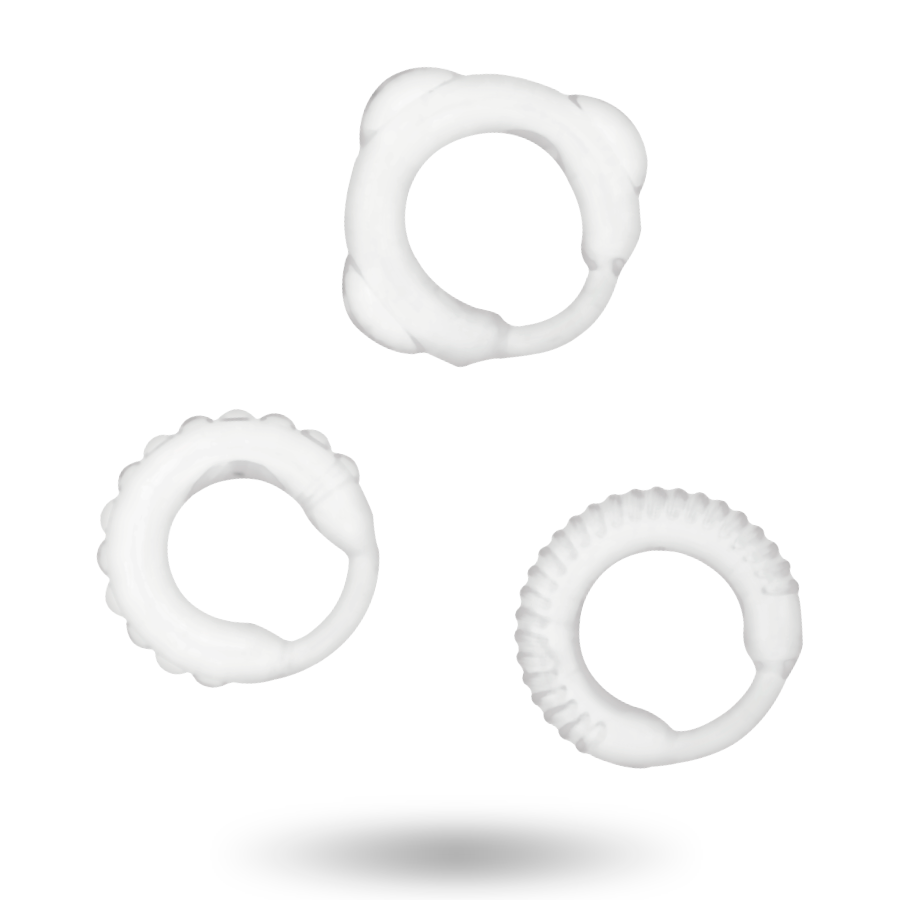 Conjunto de 3 anillos pene transparentes de la marca ADDICTED TOYS, accesorios para placer íntimo.