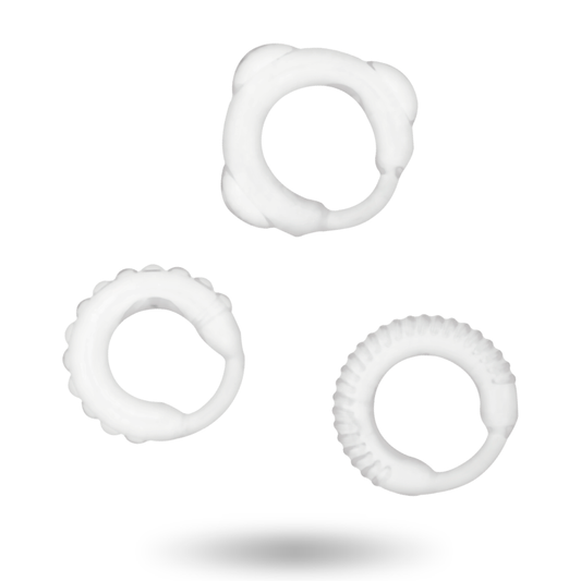Conjunto de 3 anillos pene transparentes de la marca ADDICTED TOYS, accesorios para placer íntimo.