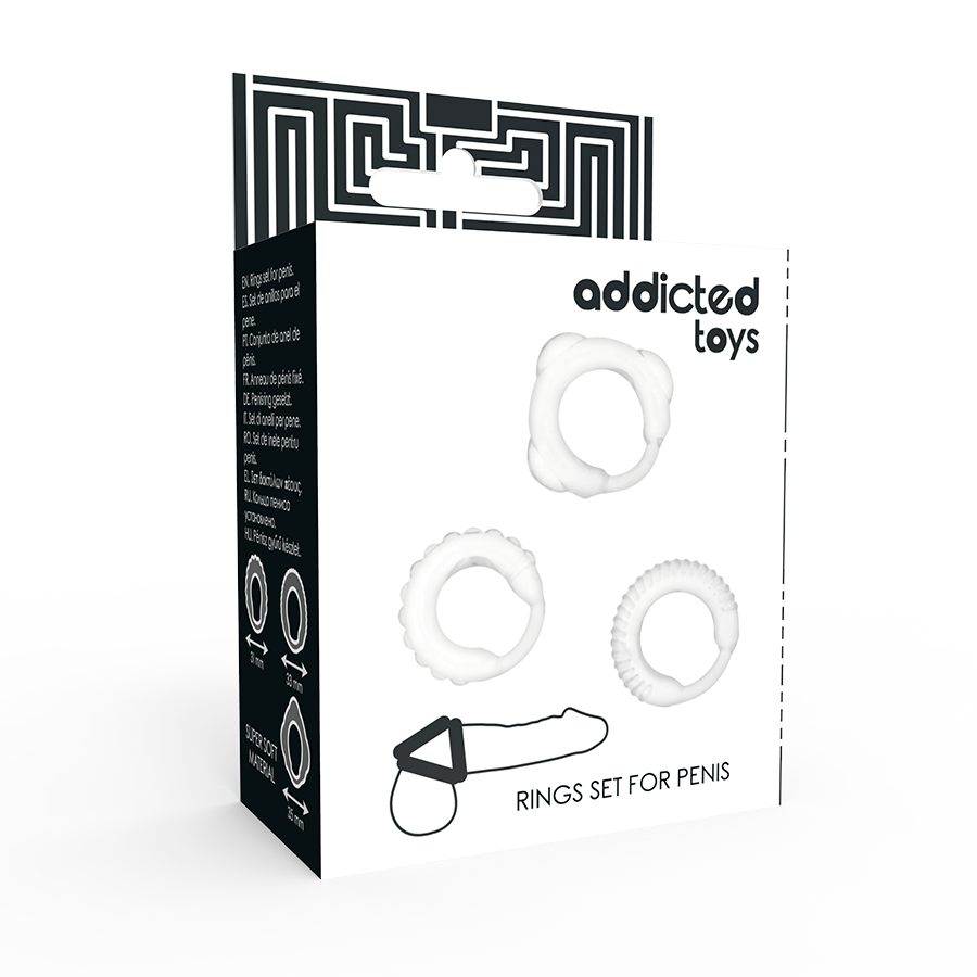 Conjunto de 3 anillos pene transparentes de la marca ADDICTED TOYS, accesorios de placer para adultos.