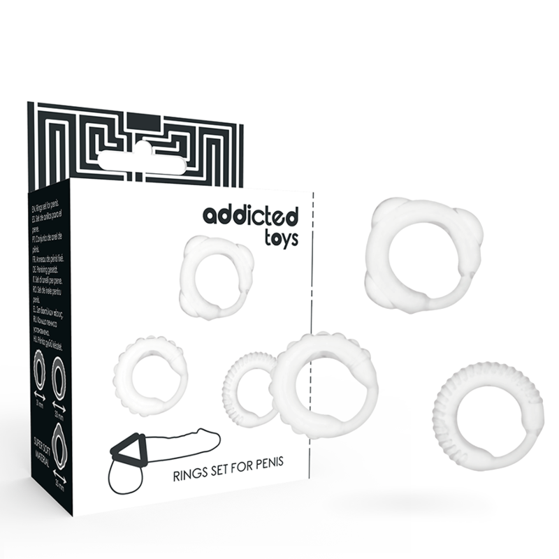 Conjunto de 3 anillos pene transparentes de la marca ADDICTED TOYS, accesorios para parejas y juegos eróticos.