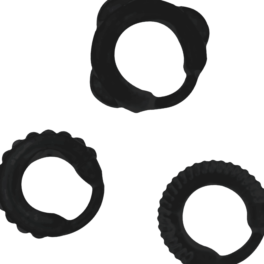 Conjunto de 3 anillos pene negros de la marca ADDICTED TOYS, accesorios de silicona para placer íntimo.