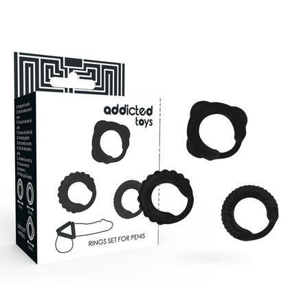 Conjunto de 3 anillos pene negros de ADDICTED TOYS, accesorios de silicona para placer íntimo.