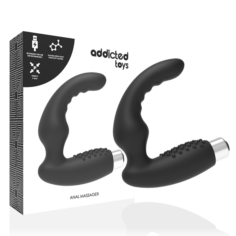 Vibrador prostático recargable ADDICTED TOYS Modelo 2 de color negro, con diseño ergonómico y control de intensidad.