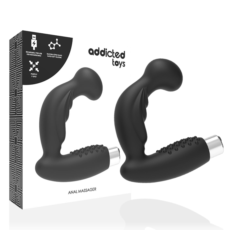 Black ADDICTED TOYS rechargeable prostate vibrator Model 3, featuring a sleek design and ergonomic shape for targeted stimulation.