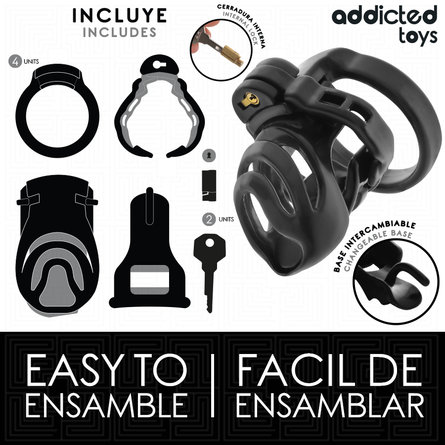 Jaula para pene ADDICTED TOYS LOCKED, modelo Eternal Lock, de 9 cm de longitud, diseñada para restricción y control.