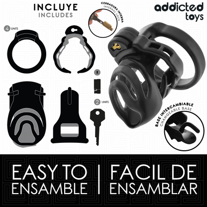 Jaula para pene ADDICTED TOYS LOCKED, modelo Eternal Lock, de 9 cm de longitud, diseñada para restricción y control.