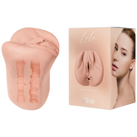 Masturbador doble masculino ALIVE Lola con detalles realistas de vagina y ano, material natural y textura suave.