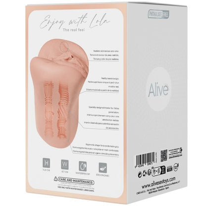 Masturbador doble masculino ALIVE Lola con orificios de vagina y ano, superficie súper realista y natural.