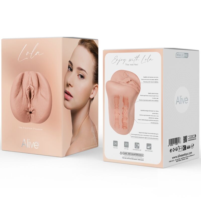 Masturbador doble masculino ALIVE Lola con áreas de vagina y ano, diseño realista y natural para mayor satisfacción.