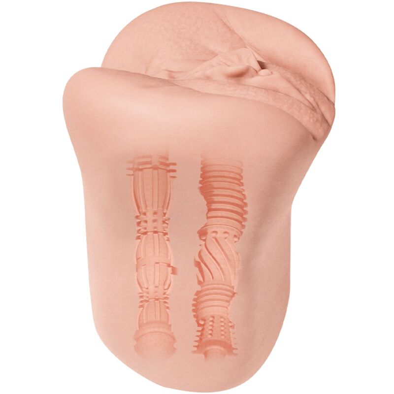 Masturbador doble para hombres de la marca ALIVE, con detalles realistas de vagina y ano, textura natural y superficie suave.