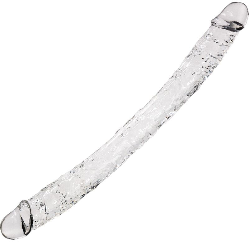 Pene realístico doble transparente de la marca ALIVE, 38.5 cm de largo, con detalles realistas y textura suave.