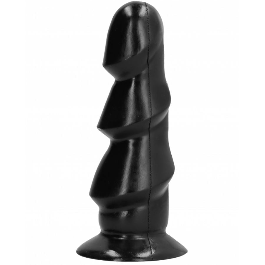 Dildo negro de 17 cm de la marca ALL BLACK, con forma realista y superficie suave, para uso íntimo.