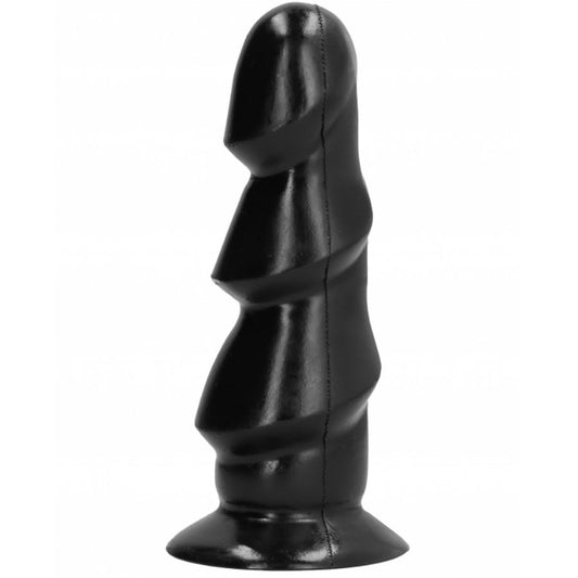 Dildo negro de 17 cm de la marca ALL BLACK, con forma realista y superficie suave, para uso íntimo.