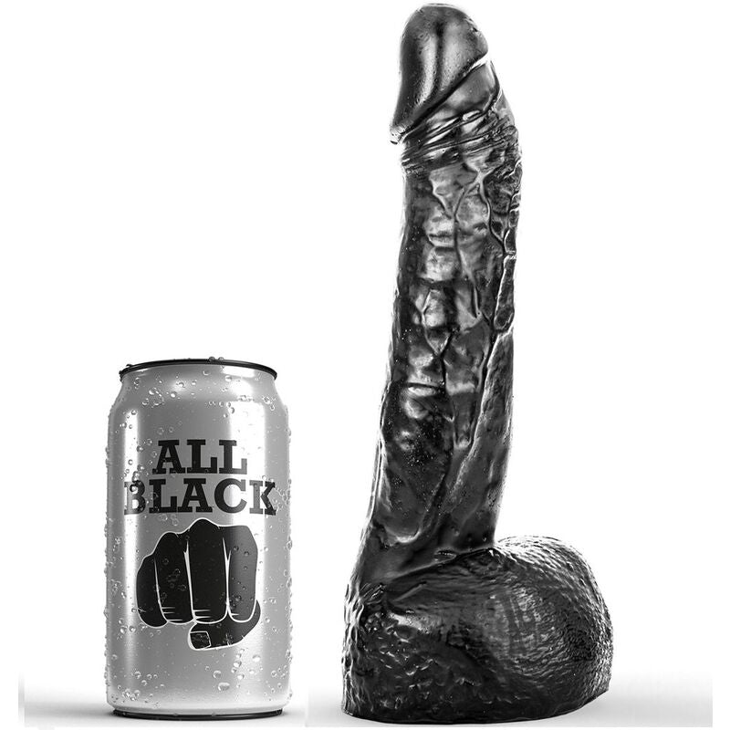 Dildo fisting negro de 20 cm de la marca ALL BLACK, con textura lisa y diseño realista para uso erótico.