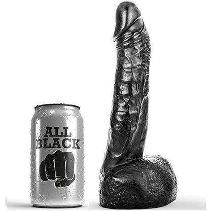 Dildo fisting negro de 20 cm de la marca ALL BLACK, con textura lisa y diseño realista para uso erótico.
