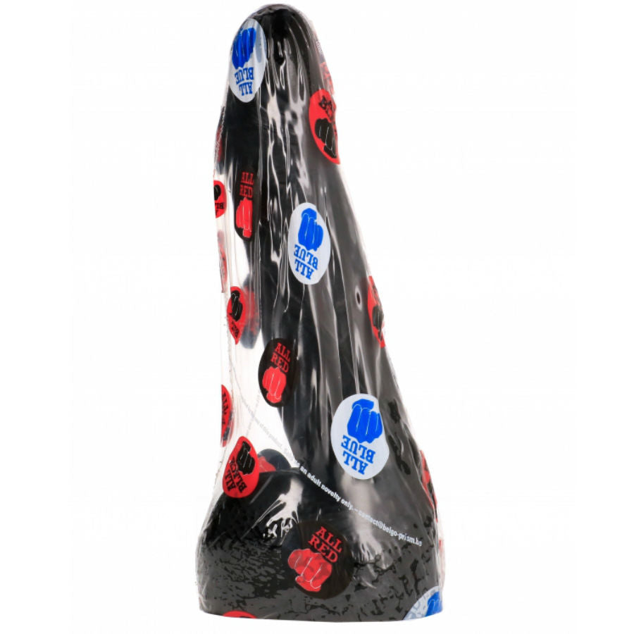 Dildo de fisting negro de 20 cm de la marca ALL BLACK, con textura lisa y tamaño realista para uso íntimo.