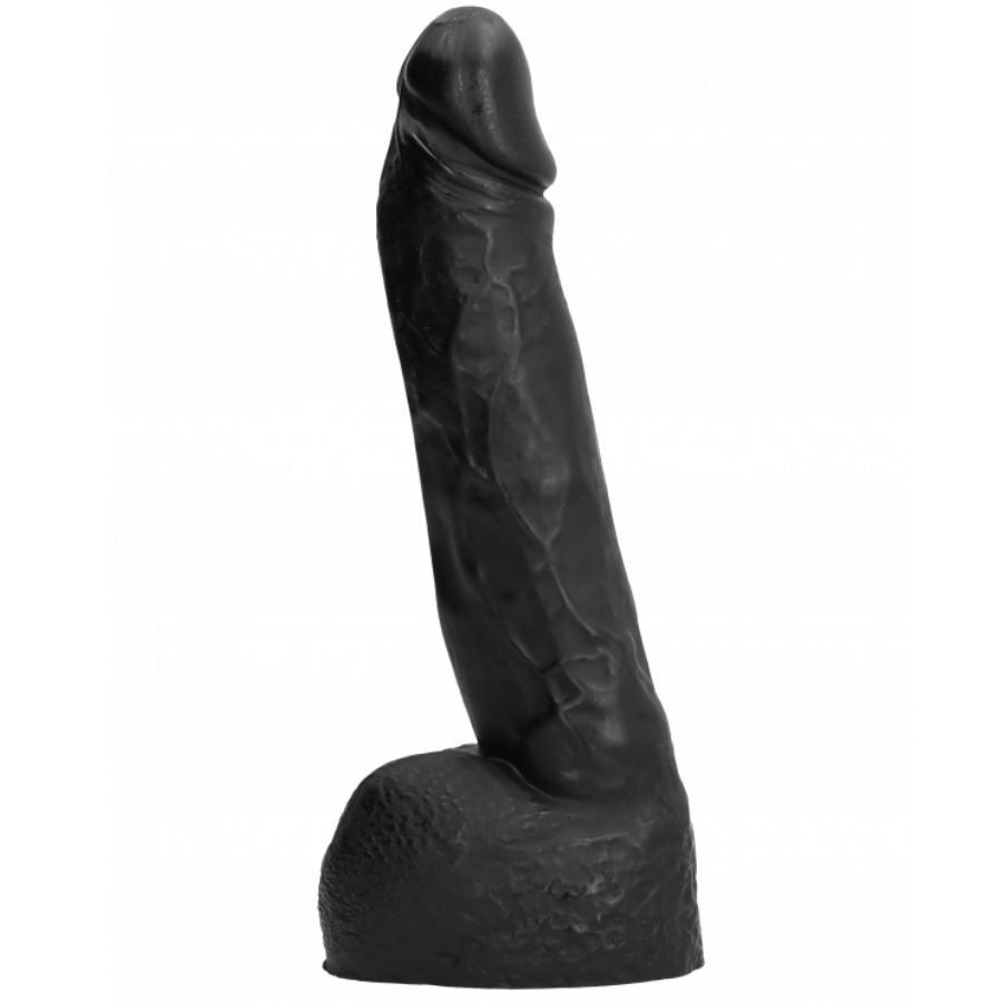 Dildo de fisting negro de 20 cm de la marca ALL BLACK, con textura lisa y realista, para uso íntimo y placentero.