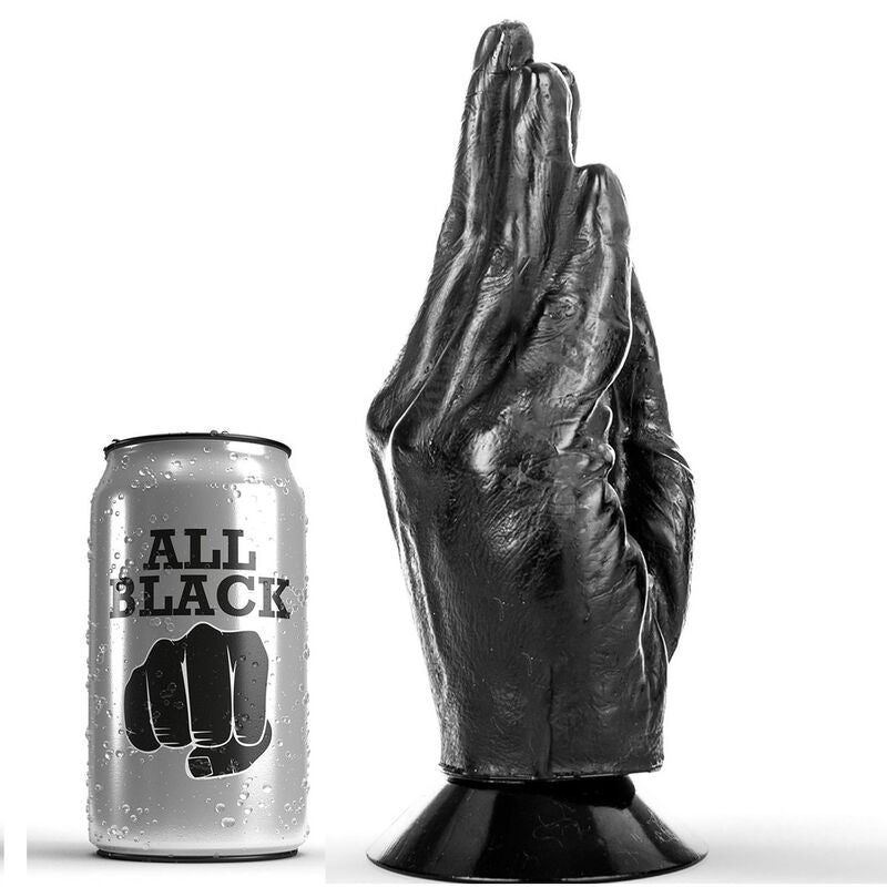 Dildo fisting negro de 21 cm de la marca ALL BLACK, con forma realista y superficie suave para uso íntimo.