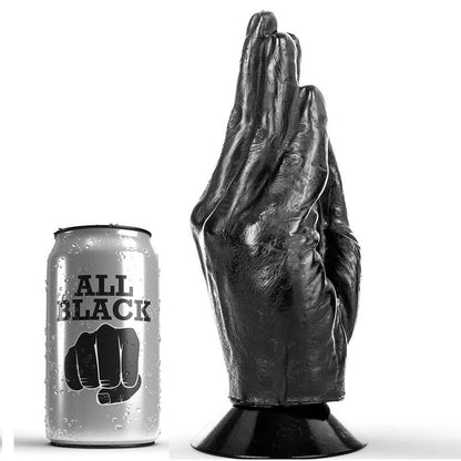 Dildo fisting negro de 21 cm de la marca ALL BLACK, con forma realista y superficie suave para uso íntimo.