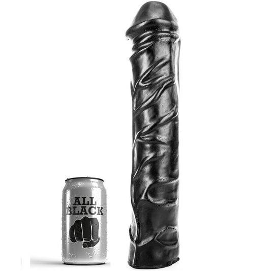 All Black giant dildo, 32 cm, soft texture designed for fisting, showcasing realistic details and ergonomic shape.