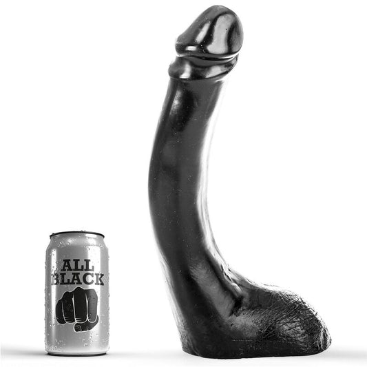 Black 29 cm dildo from ALL BLACK, designed for fisting, showcasing a sleek and textured surface.