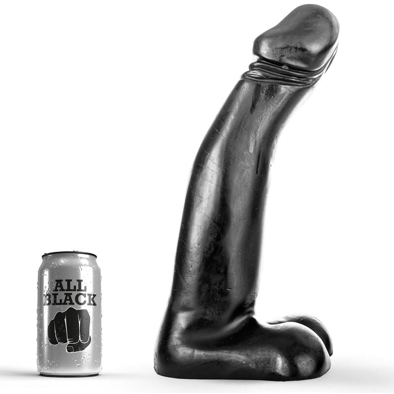 Realistic black dildo for fisting by ALL BLACK, measuring 29 cm, showcasing detailed texture and lifelike design.