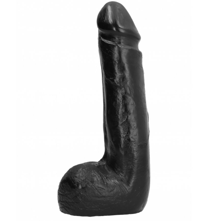 Realistic 20 cm black dildo from ALL BLACK, featuring a smooth, soft texture and lifelike design.
