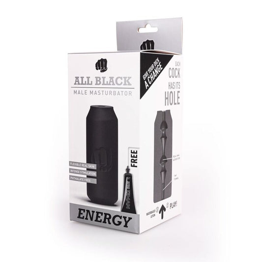 Masturbador All Black Energy de la marca All Black, con diseño en color negro y textura realista visible en la imagen.