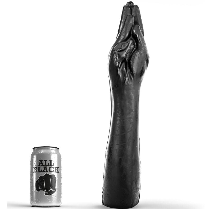 Puño gigante de 40 cm de la marca ALL BLACK, color negro, con textura detallada y tamaño imponente para uso íntimo.