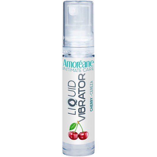 Vaselina líquida vibradora sabor cereza de AMOREANE en envase de 10 ml, ideal para uso personal y estimulante.