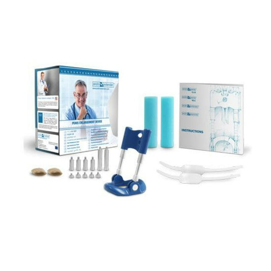 ANDROEXTENDER penis extender by ANDRO MEDICAL, showcasing the device's adjustable straps and ergonomic design.