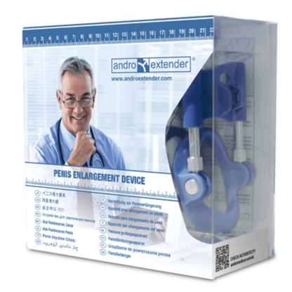 ANDROEXTENDER penis extender by ANDRO MEDICAL, showcasing the device's adjustable straps and ergonomic design.