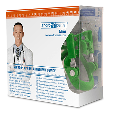 ANDROPENIS MINI extensor pene device by ANDRO MEDICAL, showcasing its compact design and adjustable features.